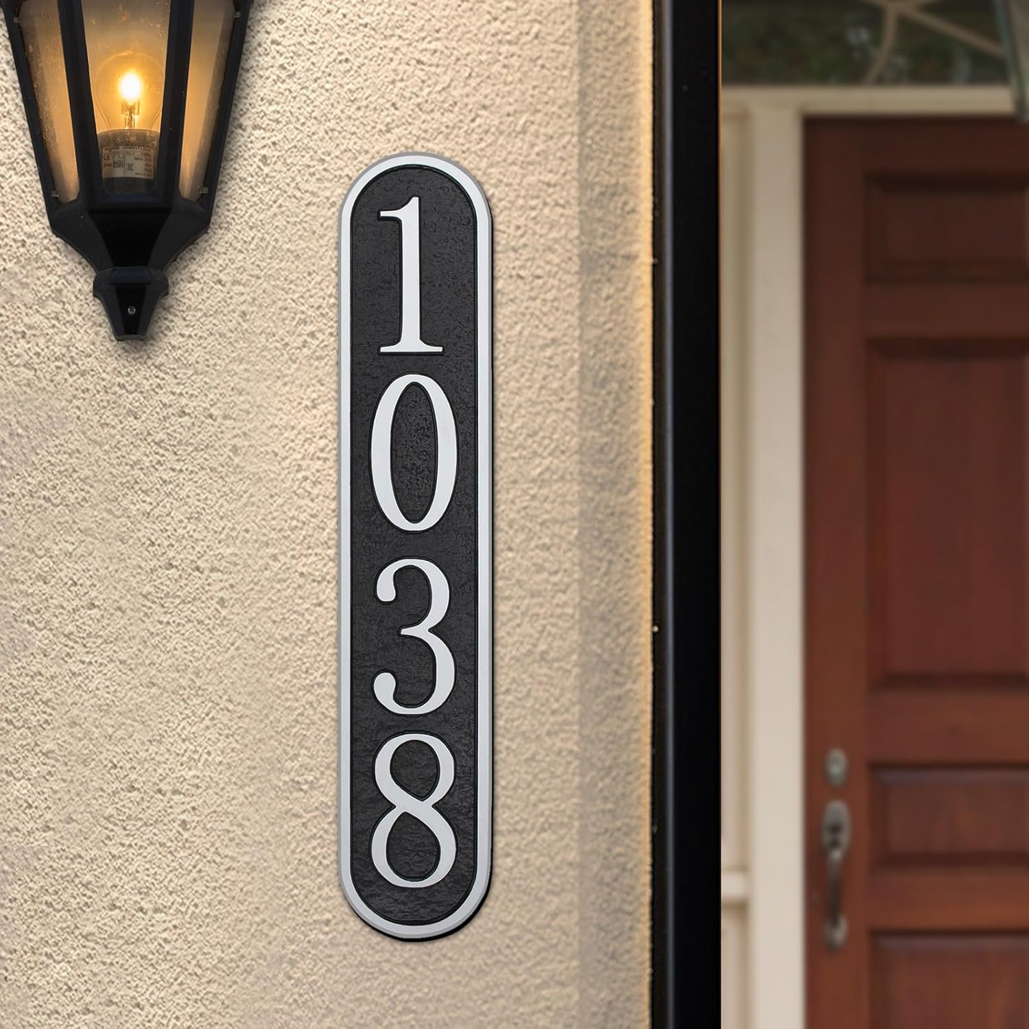 Custom Address Plaque Sign Clear Font - Vertical Address Numbers for House,House Numbers for Outside,UV Protection Metal Option Engraved 16.5 x 3 inch (Style 1)