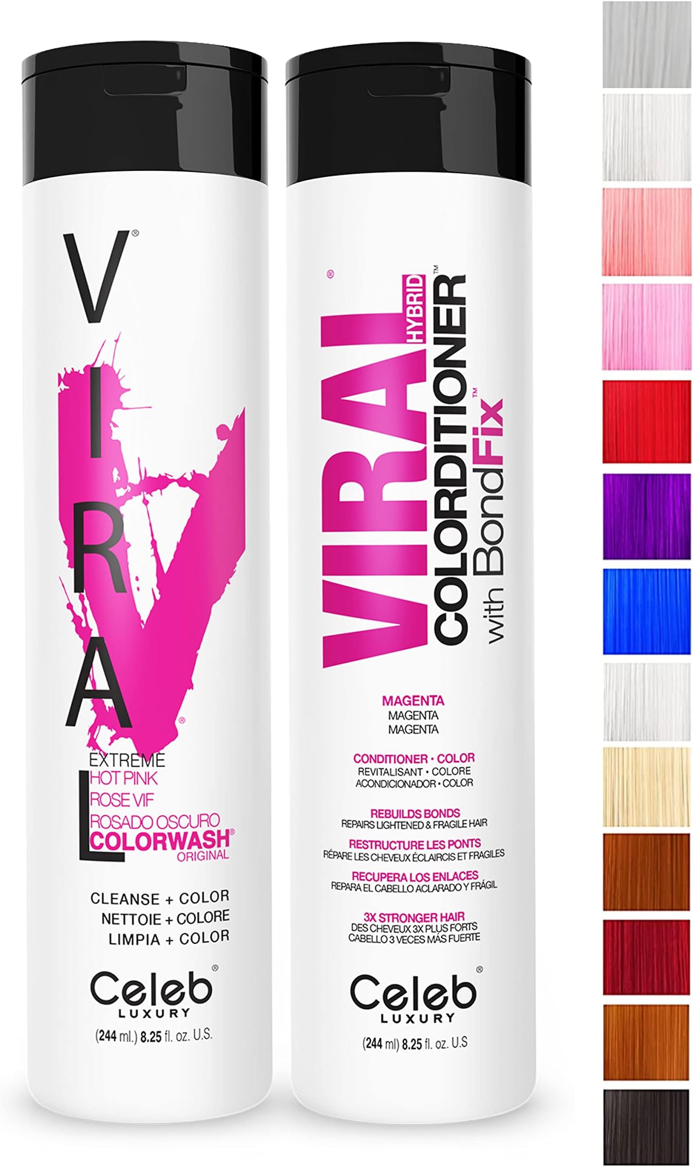 Viral Healthy Duo Color Depositing Colorwash Shampoo & Colorditioner Conditioner + BondFix Bond Rebuilder, Vegan, Sustainably Sourced Plant-Based, Magenta
