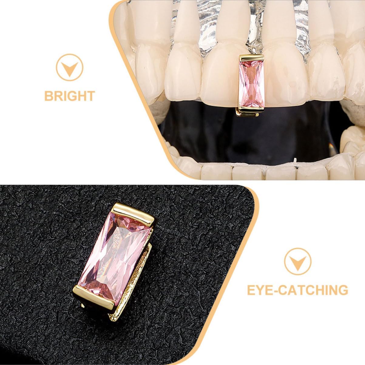2pcs Hip Hop Metal Teeth Grills Decorative Jewelry for Rappers Lightweight and Comfortable Grill for Teeth Unique Shiny Mouth Grill for Cosplay and Parties