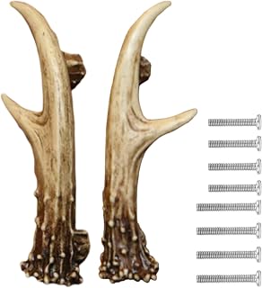 Rivers Edge Products 2-Pack Drawer Pulls, Poly Resin Cabinet Knobs with Screws, Cabinet Handles for Bathroom, Kitchen, or Furniture Dresser, Deer Antlers