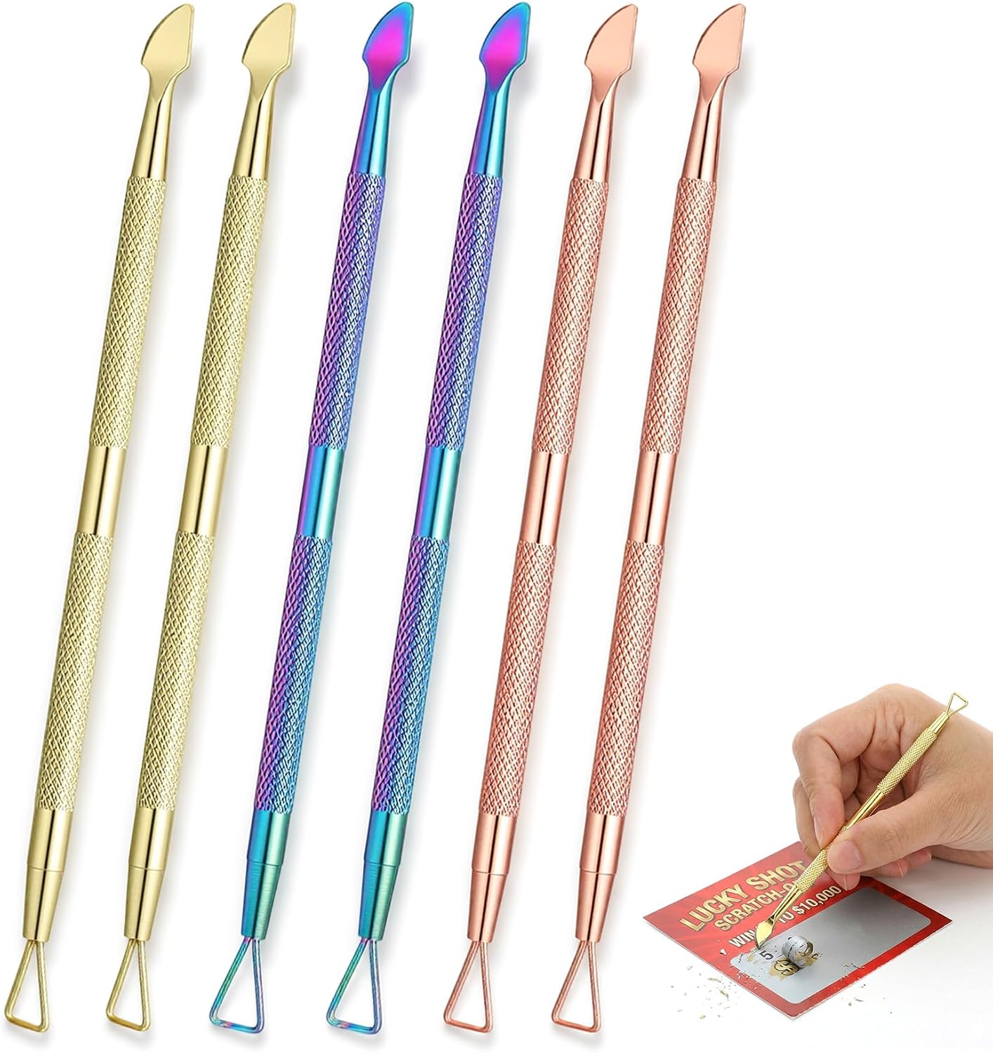 6 Pcs Lottery Scratcher Tool, Stainless Steel Scratch-Off Tools for Lotto Tickets, Gift Cards - Gold, Rose Gold, Multicolor