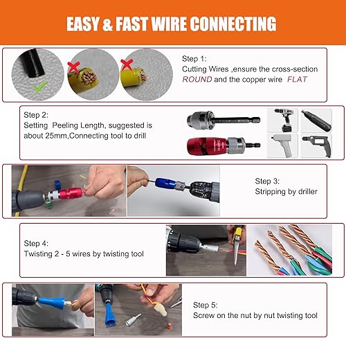 Miniatura 3 de Pelacables para taladro AWG calibre 14, 12, 10, 8, herramienta de torsión de alambre True US AWG para taladro, herramienta de torsión de alambre y