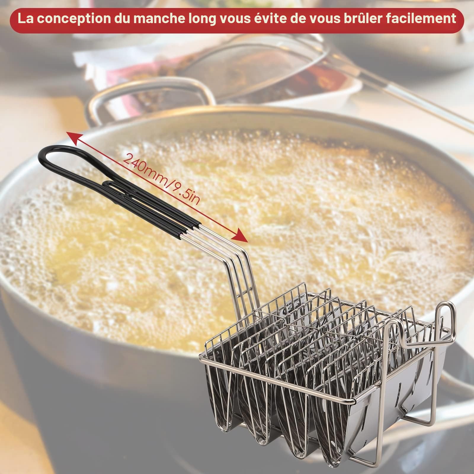 Panier à Tacos pour Friteuse, Acier Inoxydable, 4 Coquilles