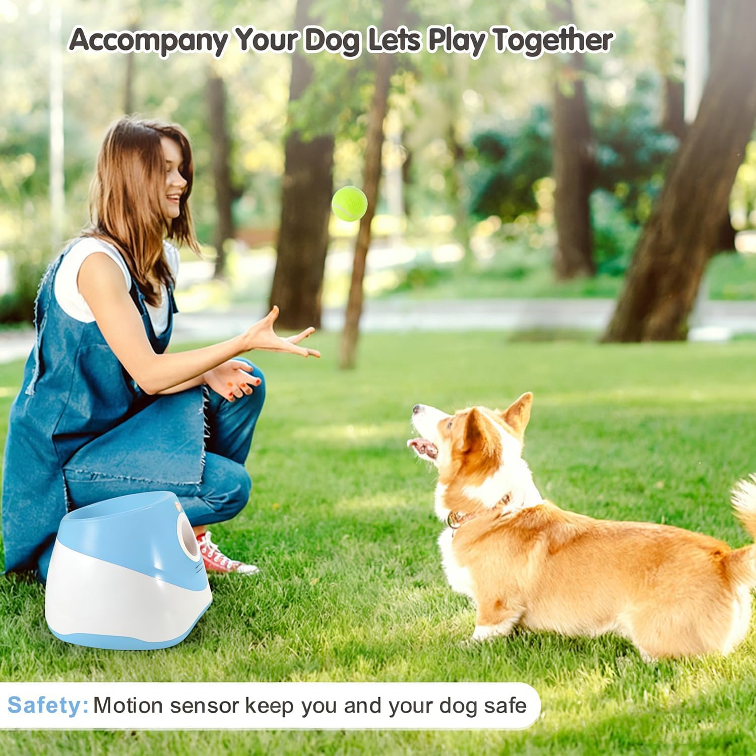 Lanciatore Automatico Palle per Cani, Giocattolo Interattivo Ricaricabile con Distanza Regolabile (3m/6m/9m) per Interno ed Esterno, Regalo per Cani Piccoli e Medi - ABS Durevole e Lunga Autonomia