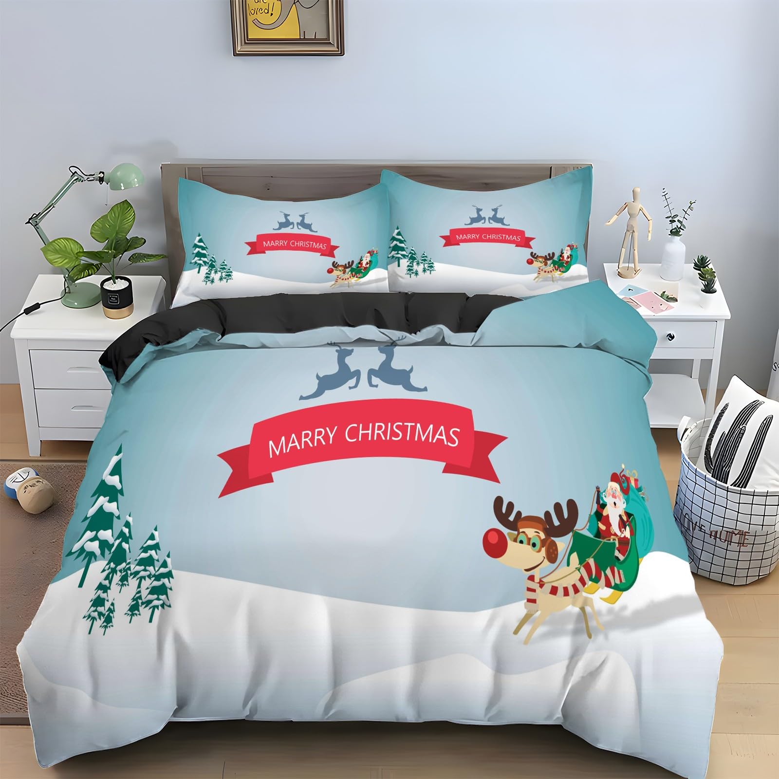Housse de couette Père Noël 90x190 pour décorer la chambre d'enfant au Nouvel An
