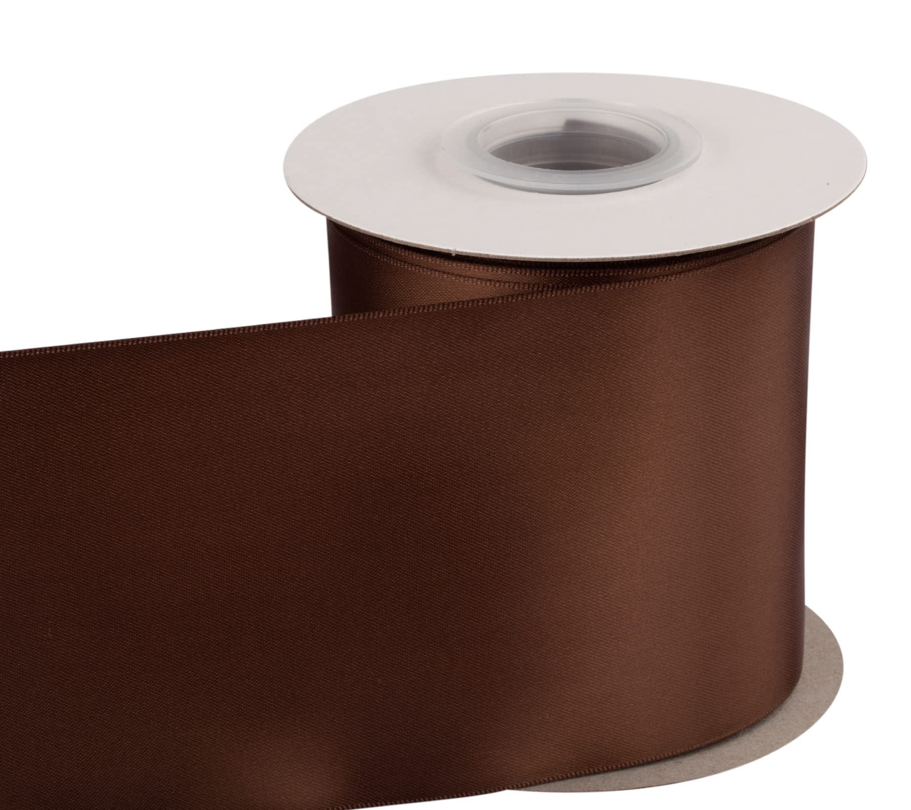 Dwustronna satynowa wstążka, 100 mm x 22 m, solidna poliestrowa wstążka rzemieślnicza, idealna do pakowania prezentów, rękodzieła, dekoracji ceremonii ślubnej, aranżacji kwiatowej, szycia (brązowa)