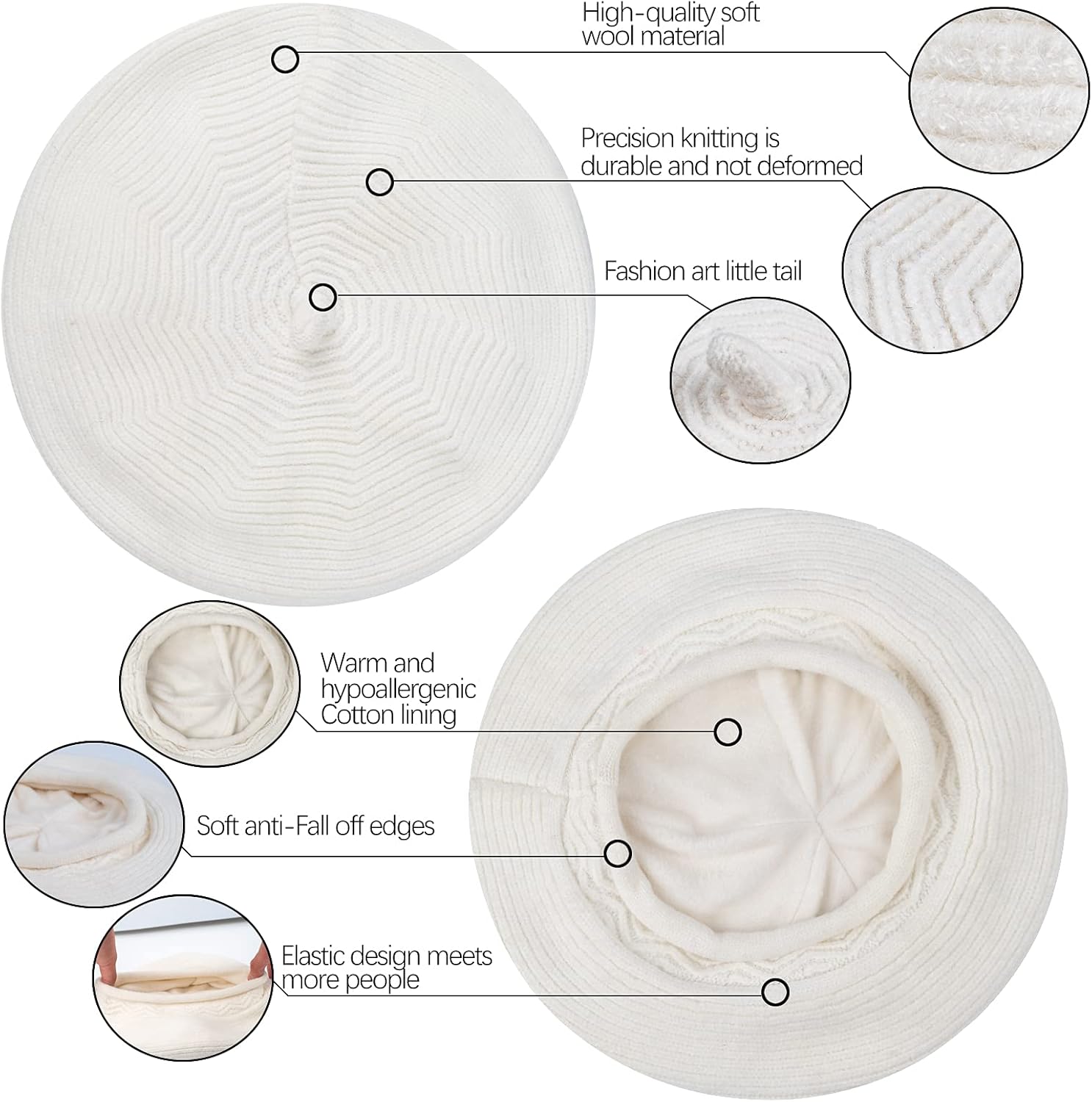 FENELY Beret Hat for Women, French Style Beanie Winter Fashion Warm Wool Lining Knit Cap - Image 3