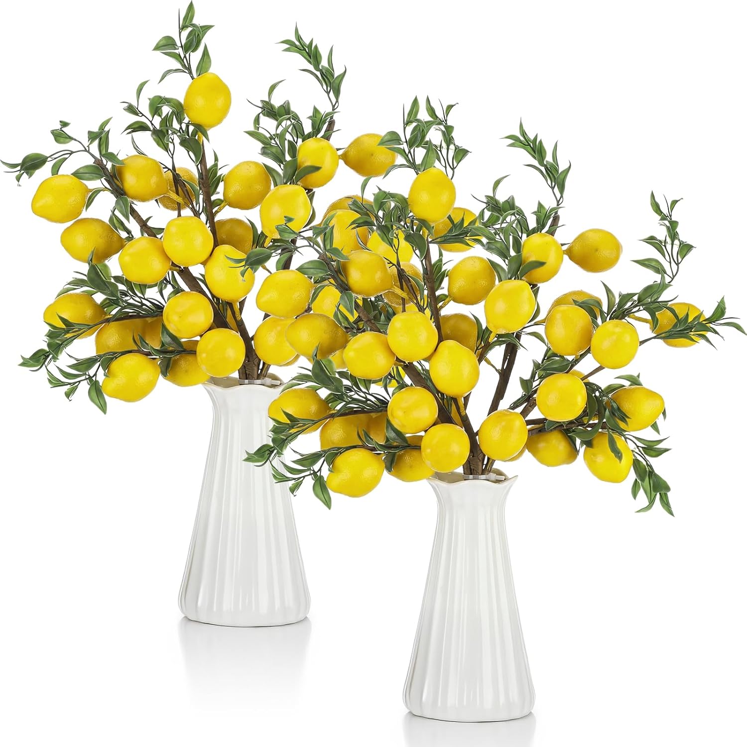 Giegxin 25 Pcs Artificial Lemon Decor 19 Inch Fake Lemons Branch Decoration Vivid Yellow Lemon Branches 5 Head Faux Lemons with Stem Lemon Decorations for Kitchen Table Vase Home Farmhouse Party