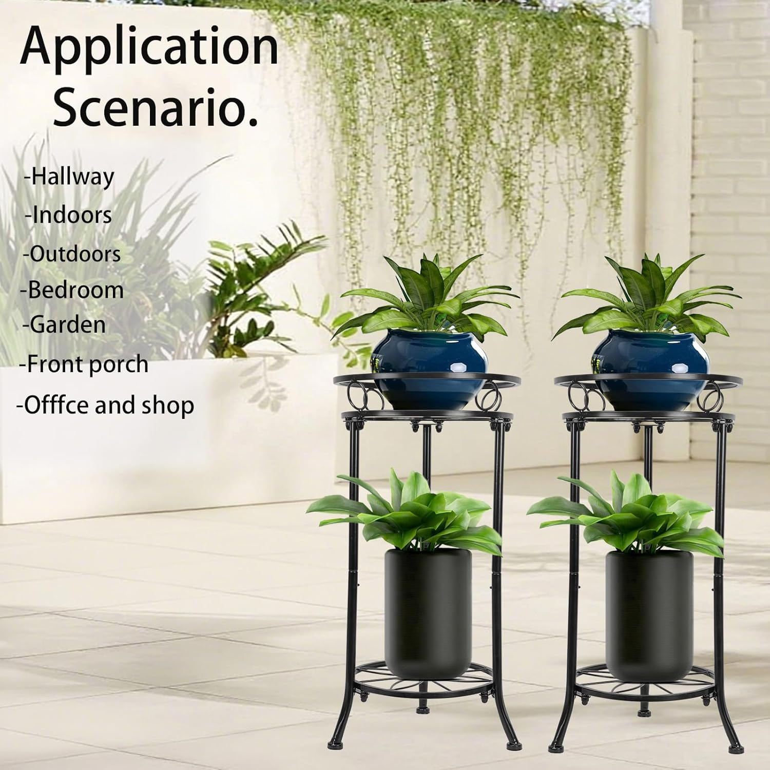 THKFUL 2Pack Plant Stand Indoor Outdoor,20.3" Heavy Duty Metal Pot Plants Stands for Multiple Plant,2 Tier Corner Flower Pot Stand Holder Rack Planter Display for Patio Garden Balcony(Black)