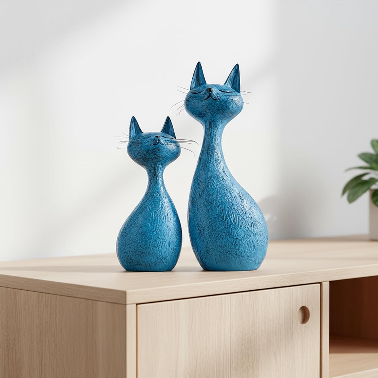 Octdays Cats Statues Home Decor, Navy Blue Cat Figurines Table Shelf Decor, Modern Animal Sculptures Decorations for Living Room Office Dining Room Apartment