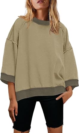 Nirovien Womens Short Sleeve Sweatshirt Oversized Crewneck Sweatshirts