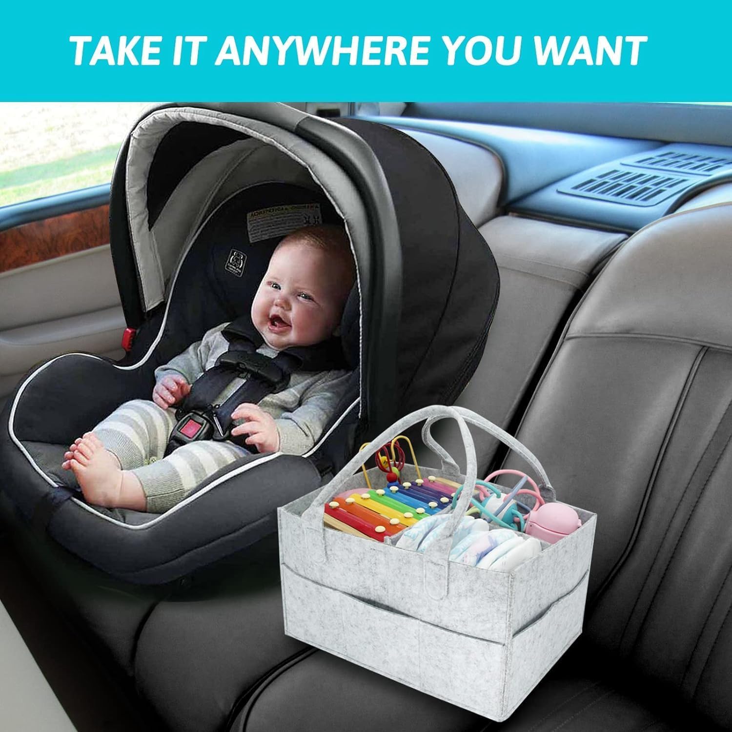 Kresal Diaper Caddy Bag for Smart Mothers - Baby Diaper Caddy Organizers - Baby Wipes Felt Storage, Nursery, Foldable, Portable and Lightweight - Image 7 thumbnail
