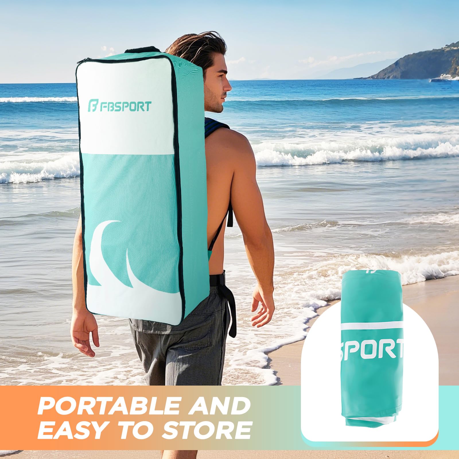 FBSPORT Tavola SUP Gonfiabile SUP 335CM per Adulti e Giovani, Stand Up Paddle Board Spessa 15 cm tavola da Surf tavola da SUP con Pagaia Regolabile, Zaino, Pompa & Pinna Rimovibile Surfboard