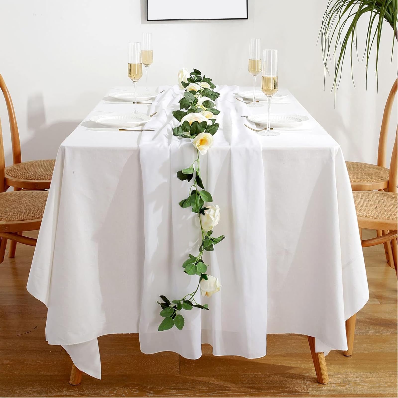Biały szyfonowy bieżnik na stół, 3 m, przezroczysty bieżnik na stół weselny, 60 x 300 cm, rustykalny bieżnik na stół na romantyczny ślub, baby shower, urodziny, przyjęcie, dekoracje stołu