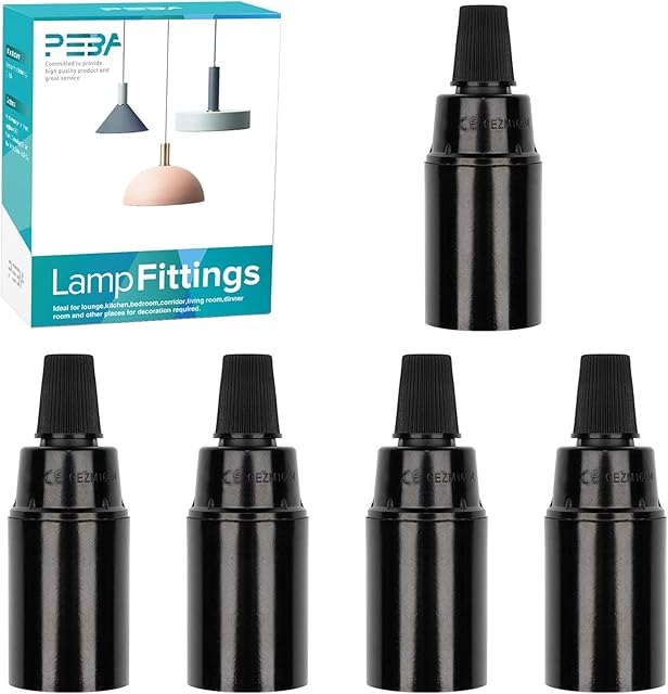 E14 Bulb Holder, Bakelite Lamp Holders, E14 Lamp Fitting, Plug in Pendant Lighting, Black Lampholders, ES Socket, 250V 4A, 5 Pieces, PEBA