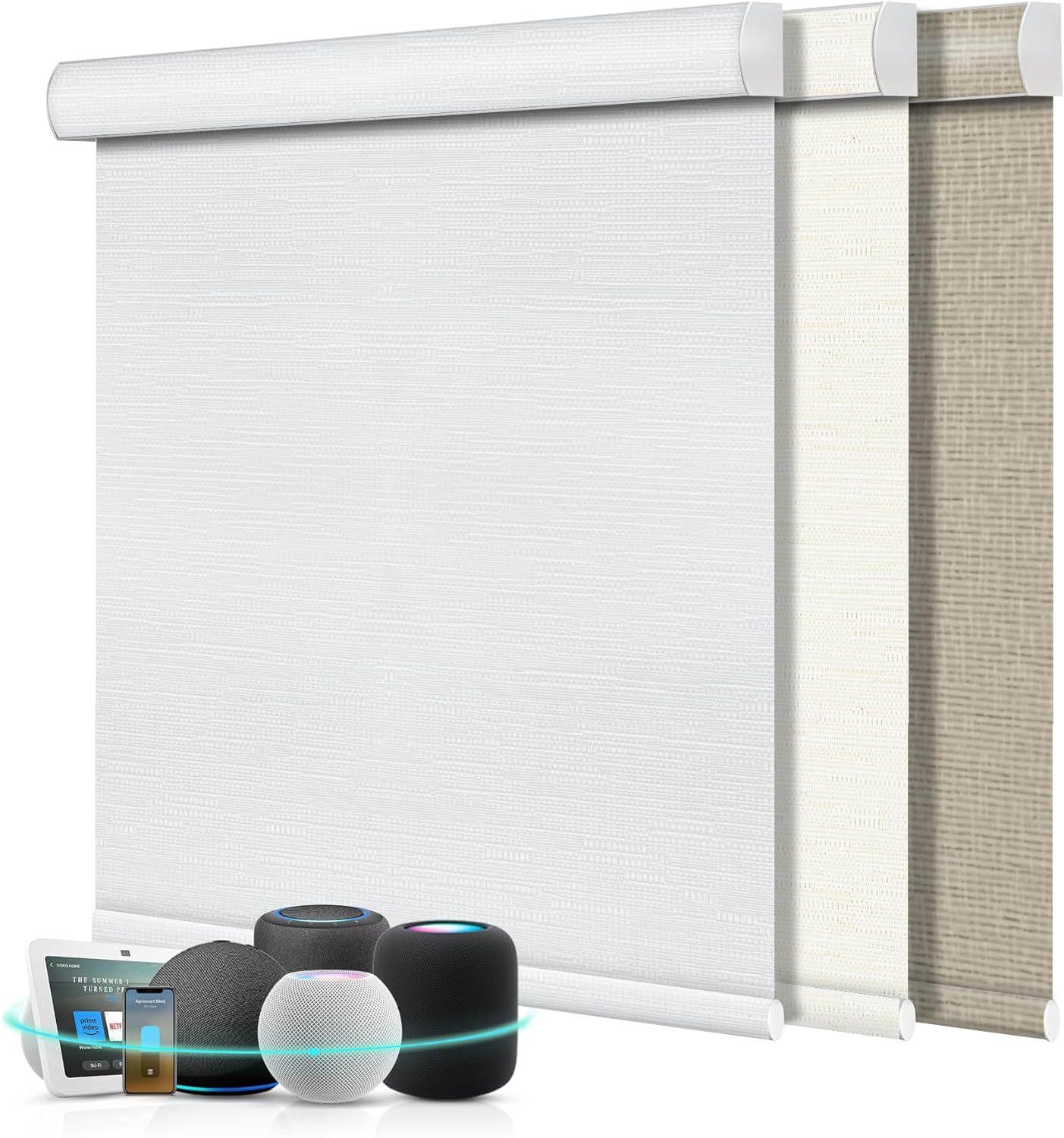 Aprilsmart Motorized Blinds with Remote,Compatible with Apple HomeKit Alexa Google Home- Voice and app Control,Motorized Roller Shades 100% Blackout Custom Size (Cream White-06) Blackout Cream White-06