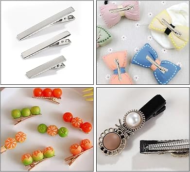 Cayway Metal Clips for Hair Pin Resin Silicone Molds DIY, Hair Clips, Hairpin for Epoxy Resin Hair Pin, 100 PCS in 3 Style, Silver