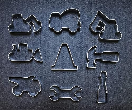 Miniatura 9 de Juego de cortador de galletas de construcción, 3 pulgadas, 9 piezas, excavadora, excavadora, excavadora, bulldozer, camión volquete, llave de