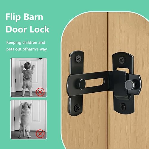 Miniatura 3 de MUNEK Cerradura de puerta corrediza de granero de 90 grados, puerta de granero de acero inoxidable, cerradura de puerta abatible, cerradura de