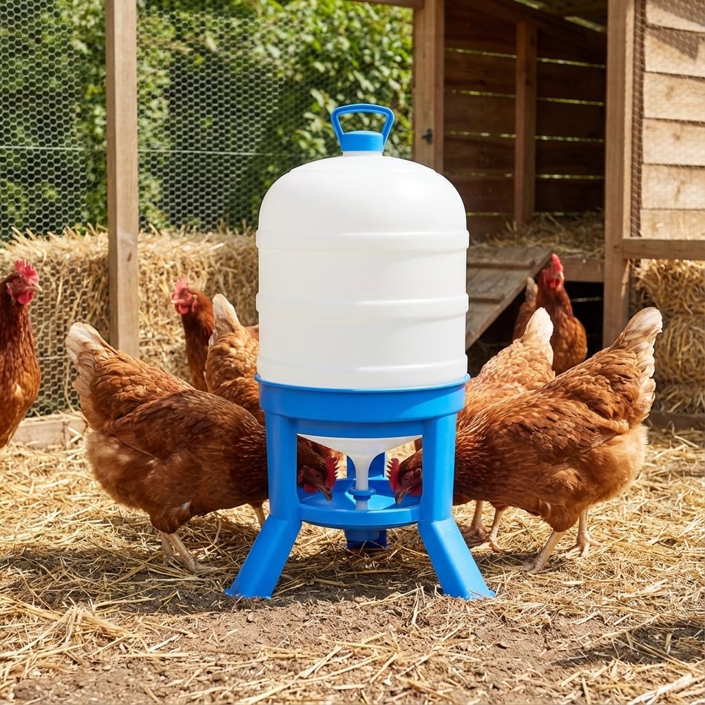 Suinga Bebedero para Gallinas y Pollos 40 litros Plástico con Patas | 46x83,5 cm | Bebedero para 20-24 Aves de Corral | Plástico Resistente | Azul