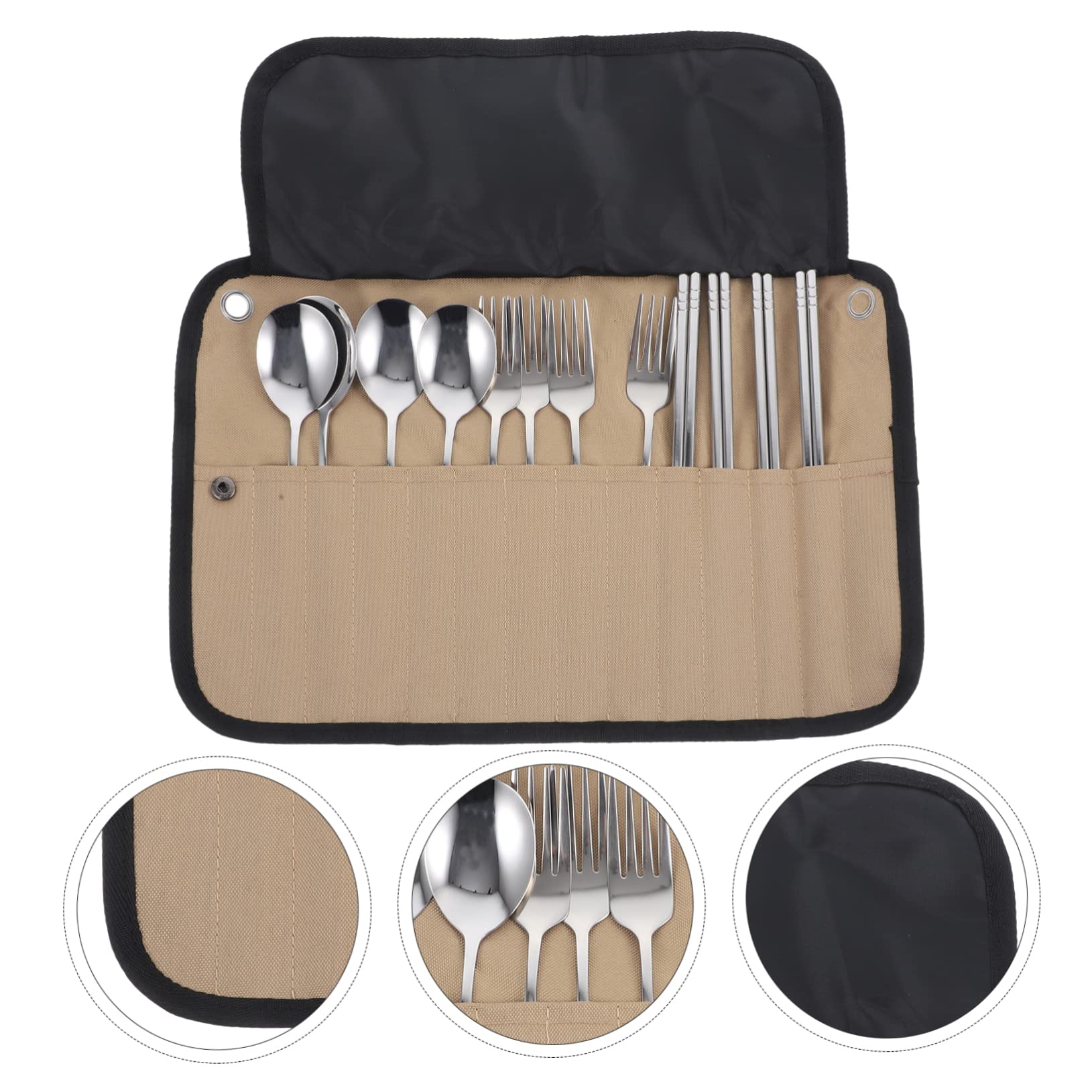 Toyvian Campingbesteckset aus Edelstahl mit Geschirrtasche Multifunktionales Picknickgeschirr für Sommeratmosphäre Leicht zu Reinigen und Einfach zu Tragen für Haushalt und Bbq