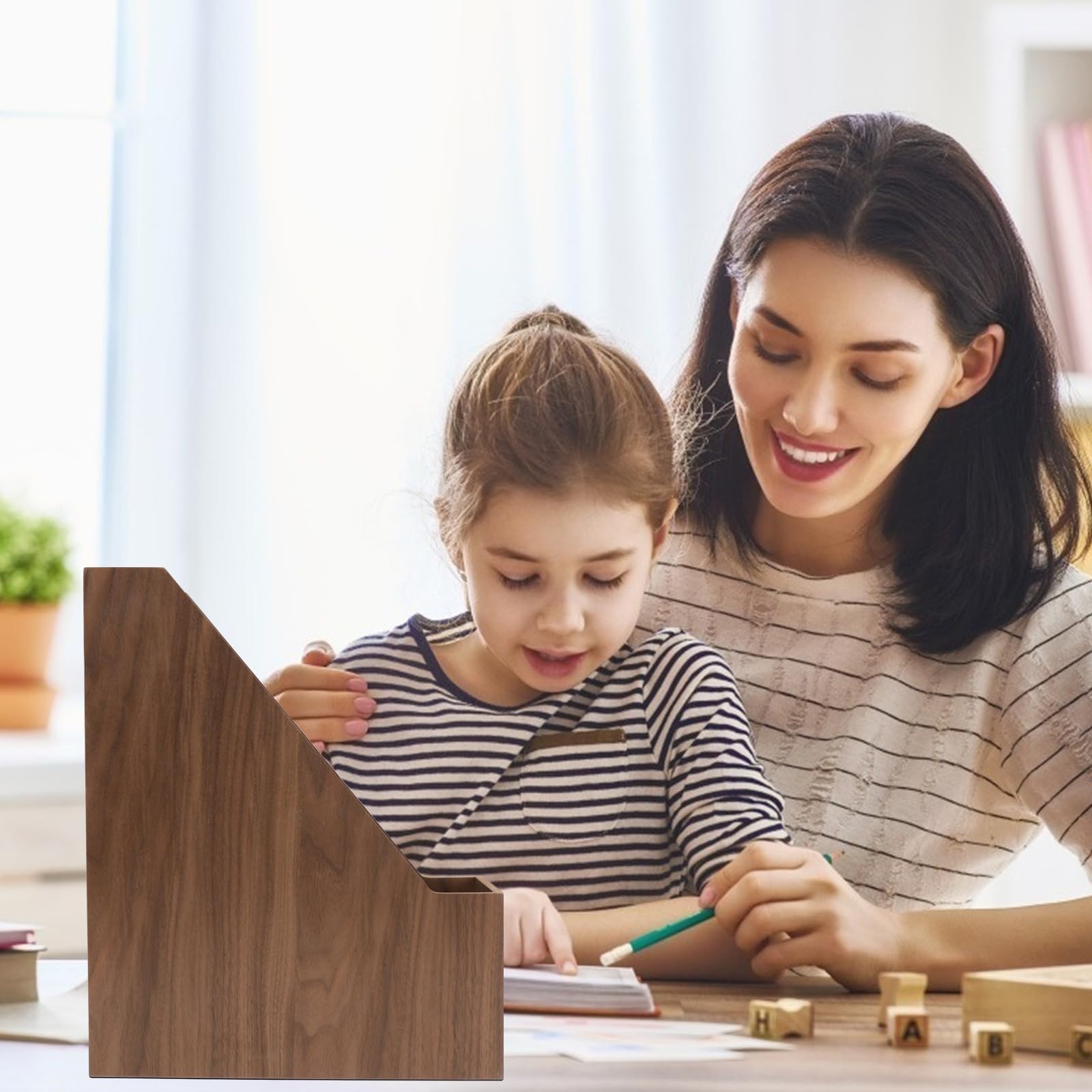Scatola per Libri in Legno Noce Grande Capacità per Ufficio
