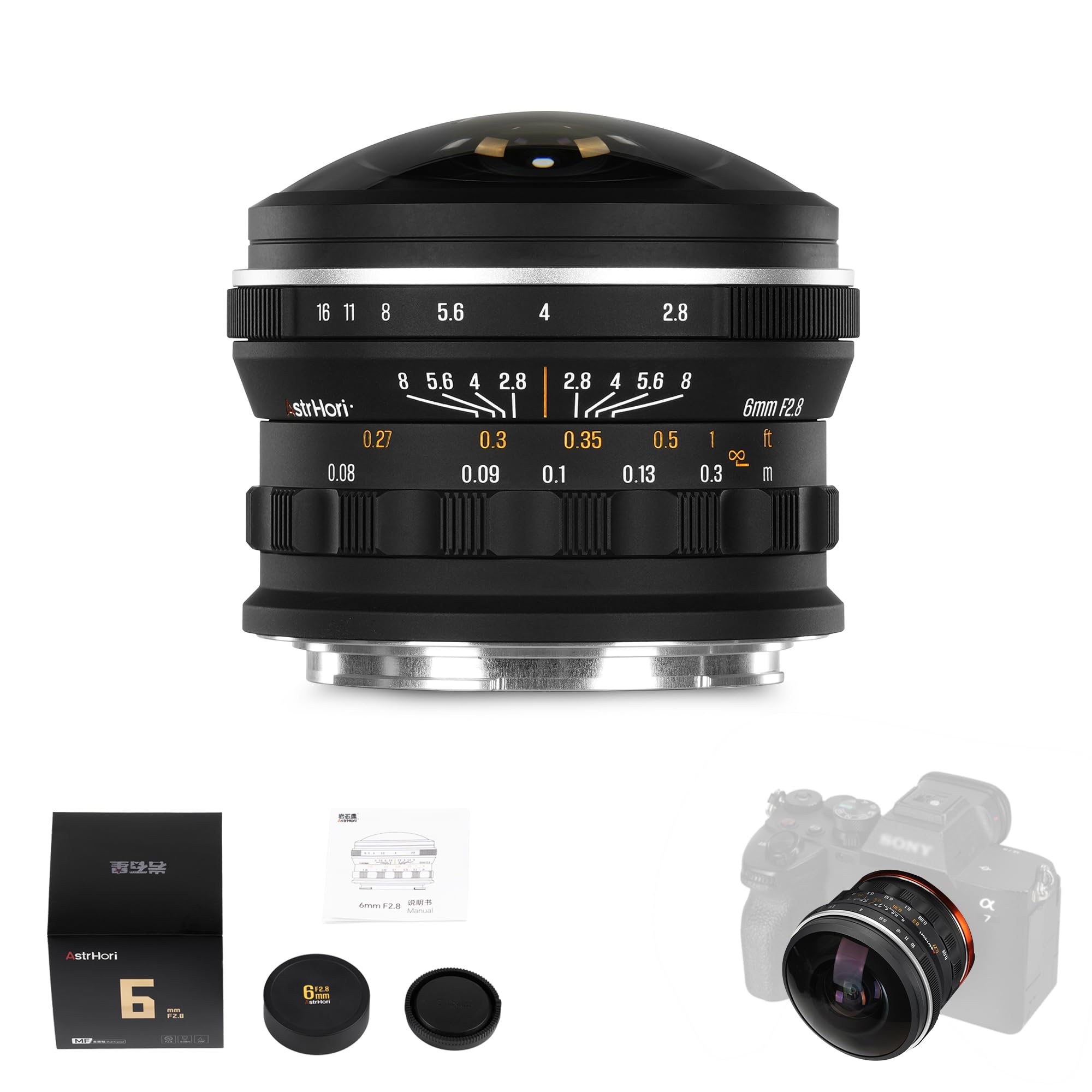 AstrHori 6mm F2.8 Full-Frame Circular Fisheye Lens, 220° Ultra-Wide Angle, Manual Focus, Ideal for Landscape, Architecture & Creative Photography (Fit for E-Mount)