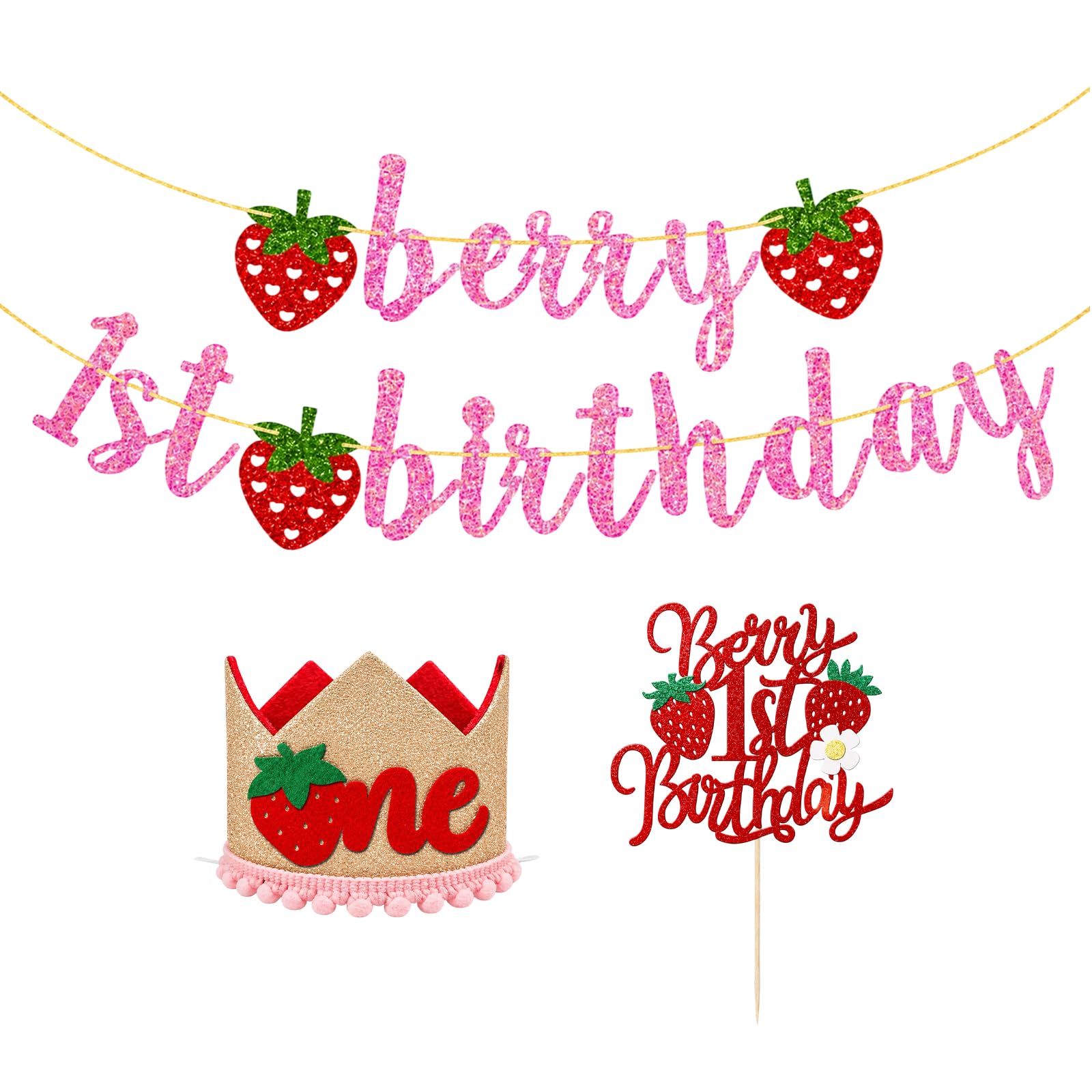 Berry First Birthday Decorations, Berry 1st Birthday Party Supplies, Strawberry Themed Party Decor for Girls, Three Berrys Set for First Birthday Celebrations