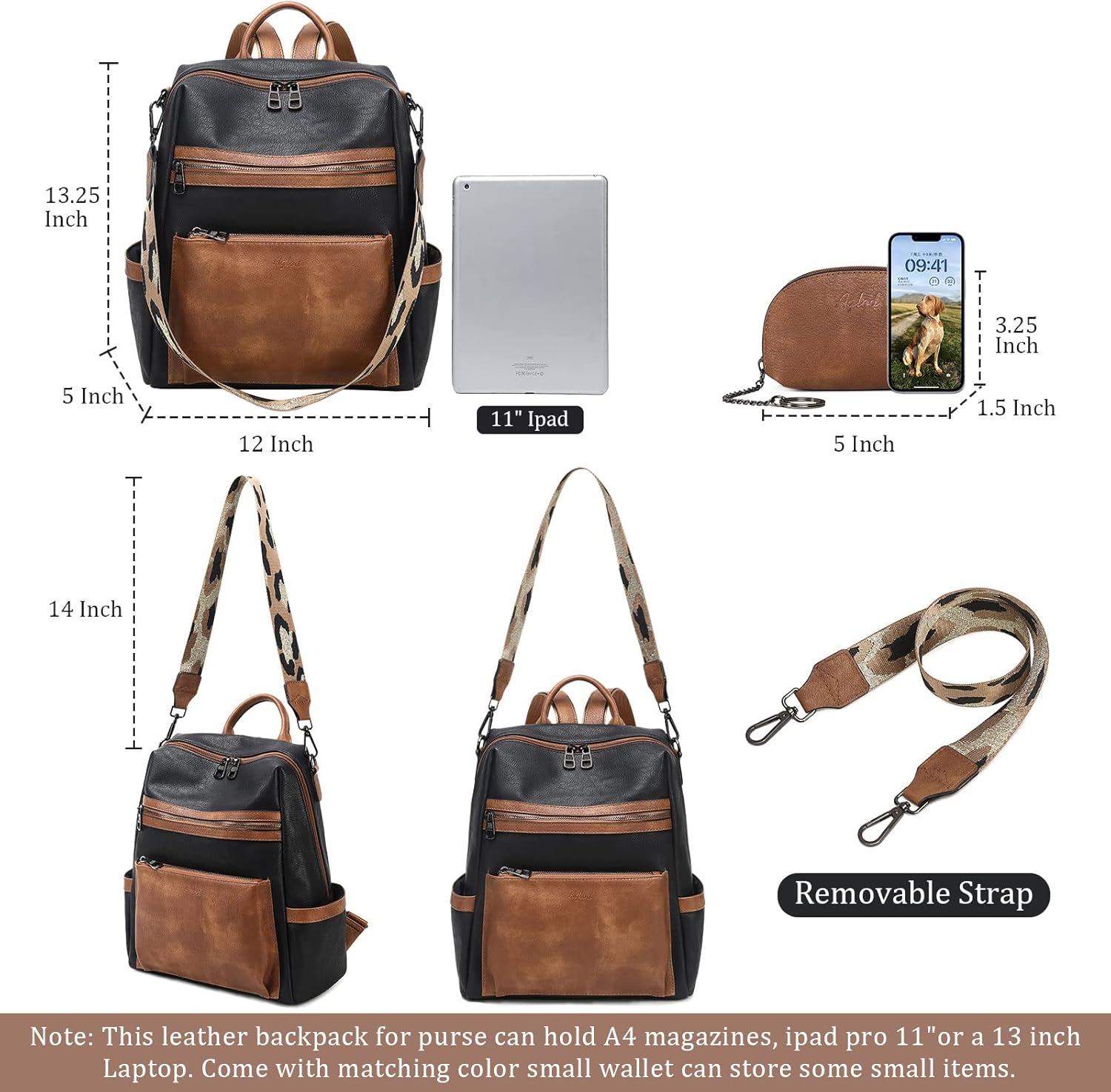 Leather Backpack Purse for Women Designer Ladies Shoulder Bag Fashion Faux Work Travel Handbags - Image 4