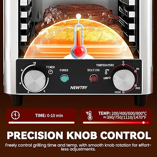 Miniatura 5 de NEWTRY Asador eléctrico de carne de 1700 W, parrilla de carne para interiores, parrilla automática para ahumar carne asada, tiempo sin gas,