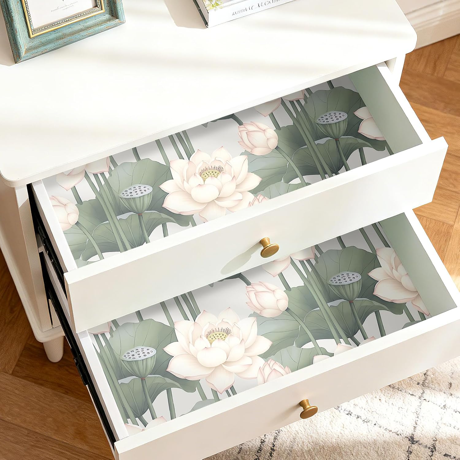 17.5x393 Lotus Flower Peel and Stick Wallpaper Pink and Green Floral Wallpaper Renter Friendly Botanical Nature Asian Chinoiserie Green Serena Lily Pad Vintage Contact Paper Shelf Liner