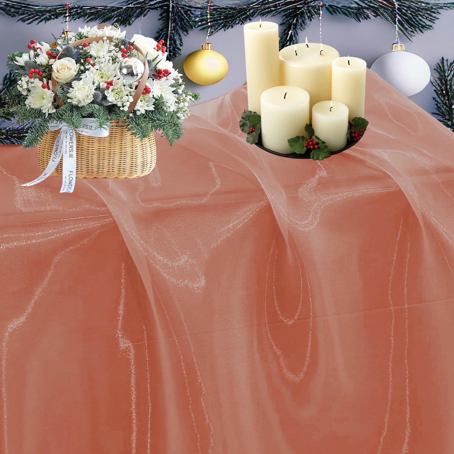 VDS 75 Yard Premium Organza Fabric by The Yard 45” Wide - Sheer, Lightweight, Shiny Tulle Material for DIY Crafts, Wedding Arch Decorations, Gift Wrapping, Event Décor, Sewing, Curtains - Coral Peach