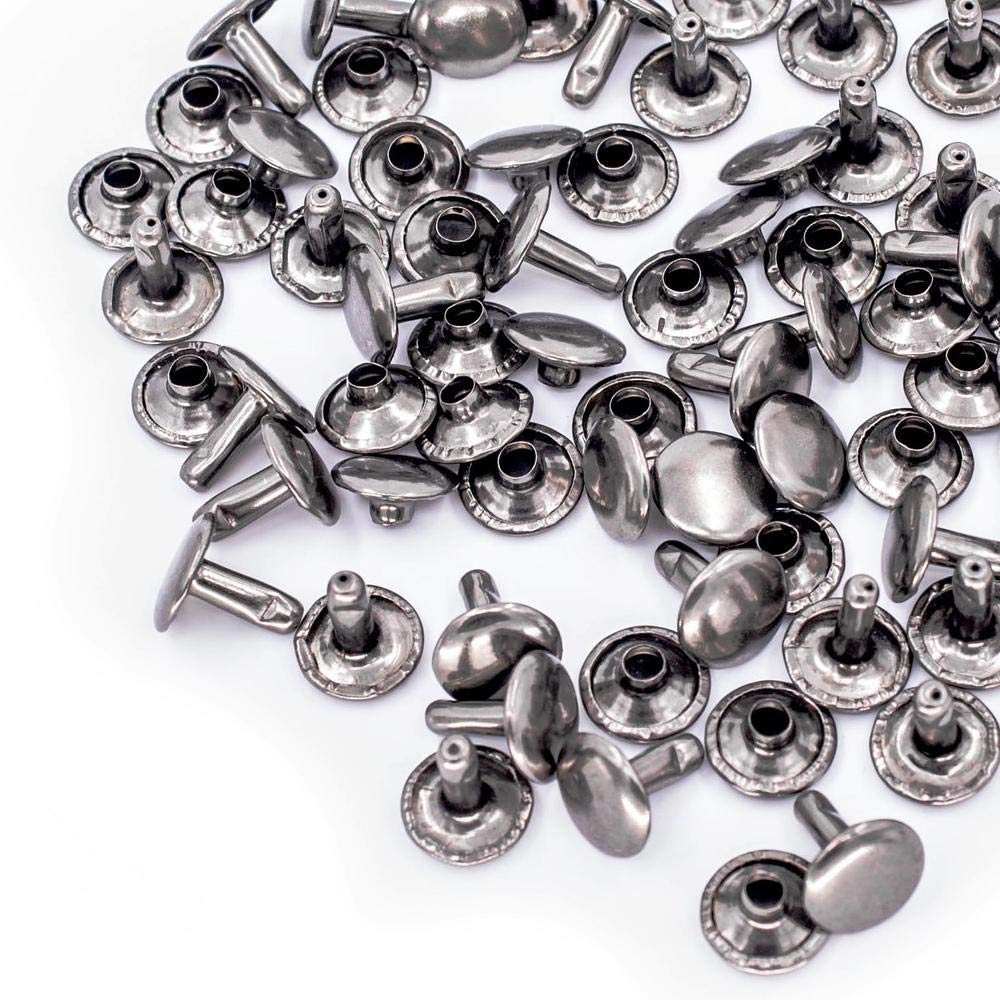 Oumefar 100 Set Rivetti In Metallo Per Pelle A Doppio Tappo | 8x8mm | Borchie Per Riparazioni E Progetti Fai Da Te (Oro, Argento, Bronzo)