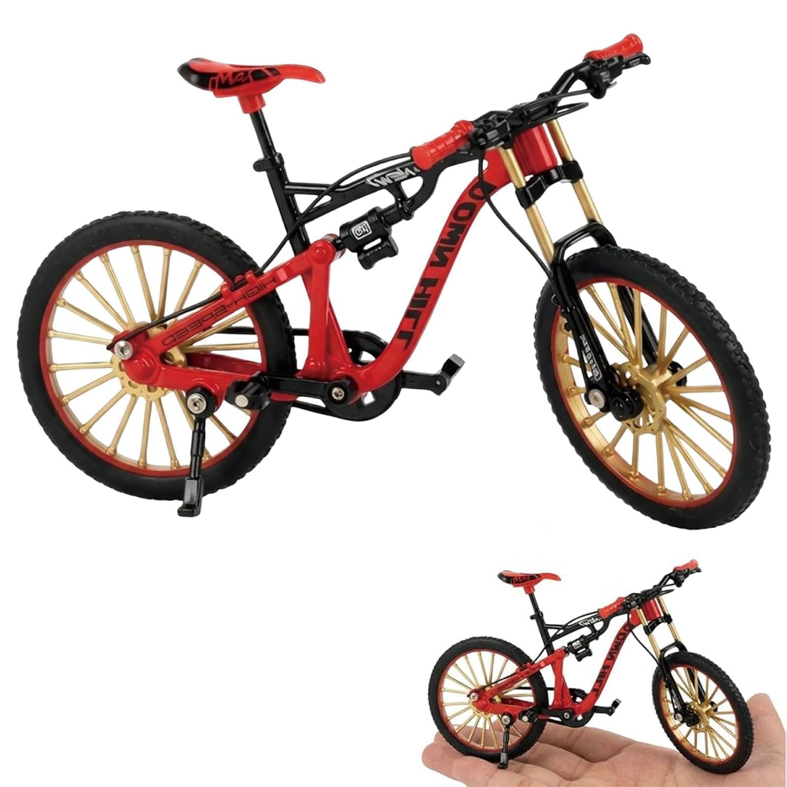QhgPnt 1-Piece Finger Bike, Mountain Bike Gifts for Men, Desk Decor for Cycling Enthusiasts, Red Miniature Bicycle Ornament, Small Desktop Decoration for Room and Office Shelves