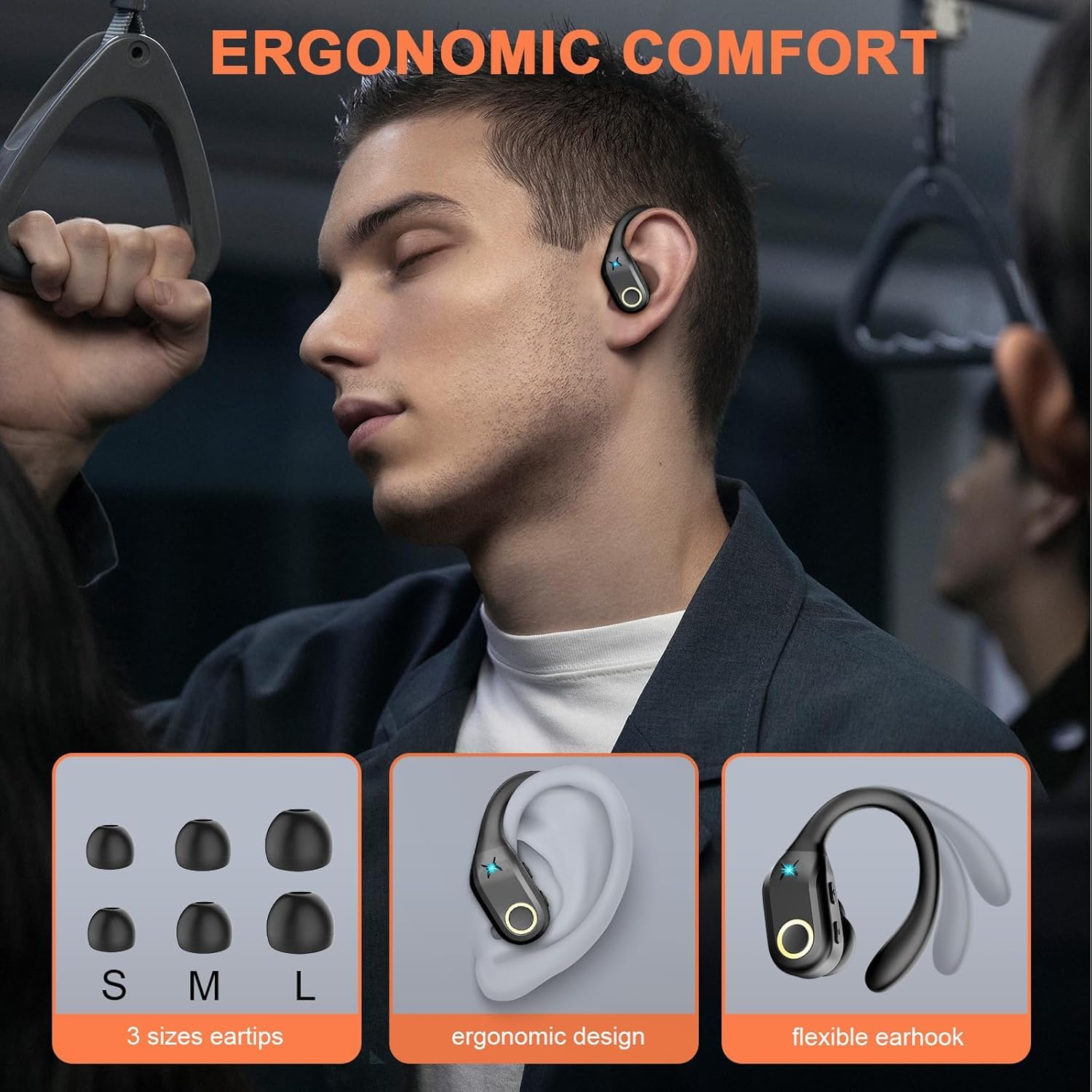 Mysic Ecouteurs sans Fil, Ecouteurs avec 5.3 Bluetooth, Casque avec HiFi Stéréo, 60H et Affichage LED, Étanche IP7 pour Sport, Appairage Automatique, À l'aise, Oreillette