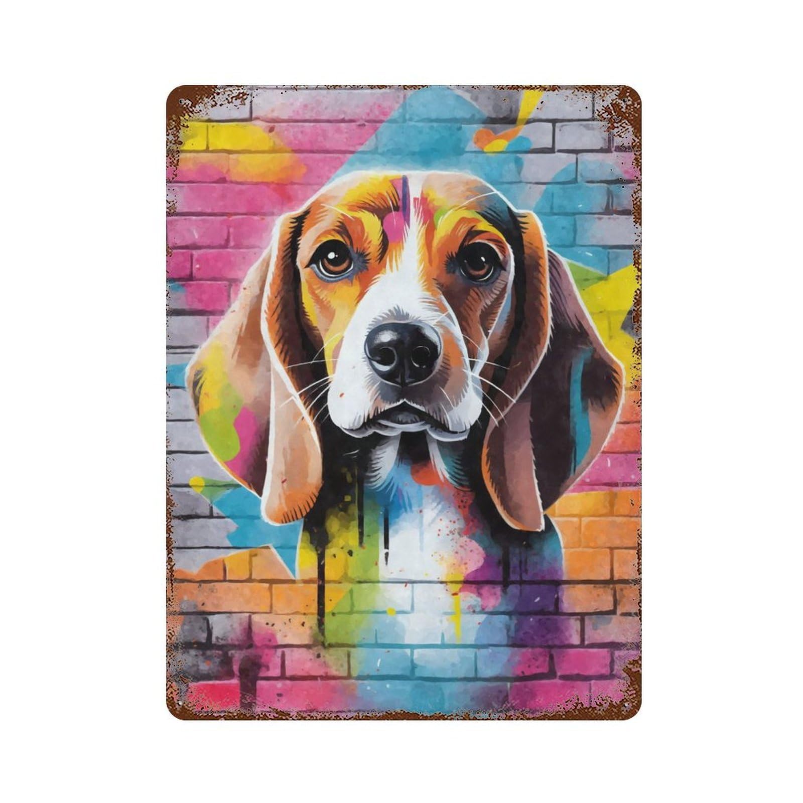 Beagle Graffiti Decorative Tin Sign 15.7"x11.8", for Bistro, Counter And Cafe Decor, Classic Wall Plaque