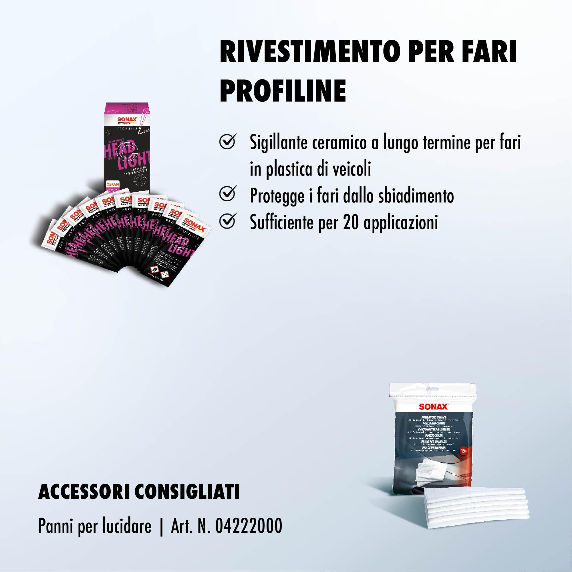 SONAX PROFILINE Sigillatura Fari (50 ml) rivestimento ceramico di lunga durata per fari di plastica. Protegge da graffi e dai raggi UV | Art. 02765410