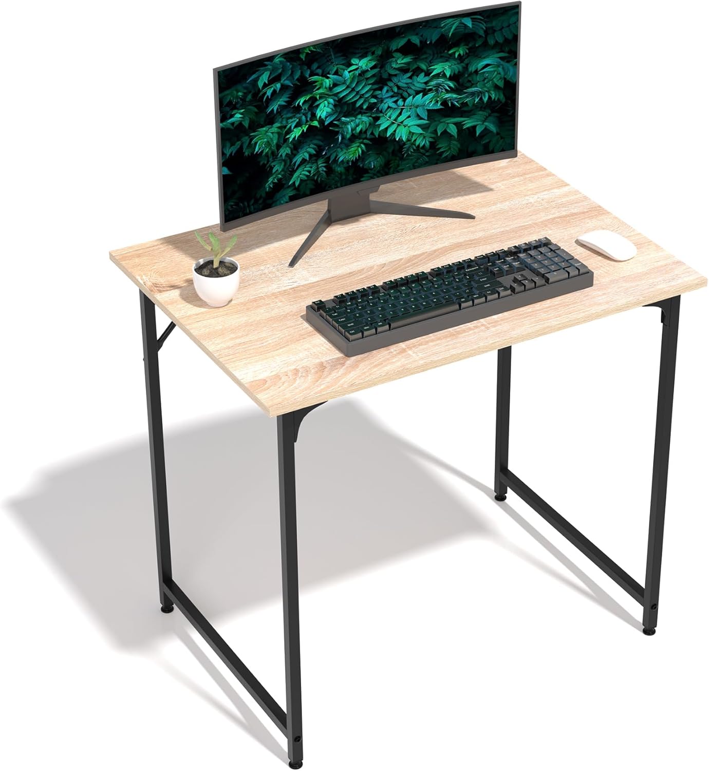 32 Inch Computer Desk with Wood Board and Metal Frame, Modern Simple Style Work Desk with Adjustable Feet, Study Gaming Desk Table for Home Office, Bedroom, Small Spaces