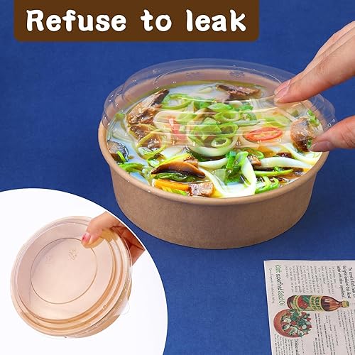 Miniatura 4 de Paquete de 50 cuencos de papel kraft de 17 onzas con tapas, cuencos desechables para sopa caliente, cuencos de papel con tapas, contenedor de