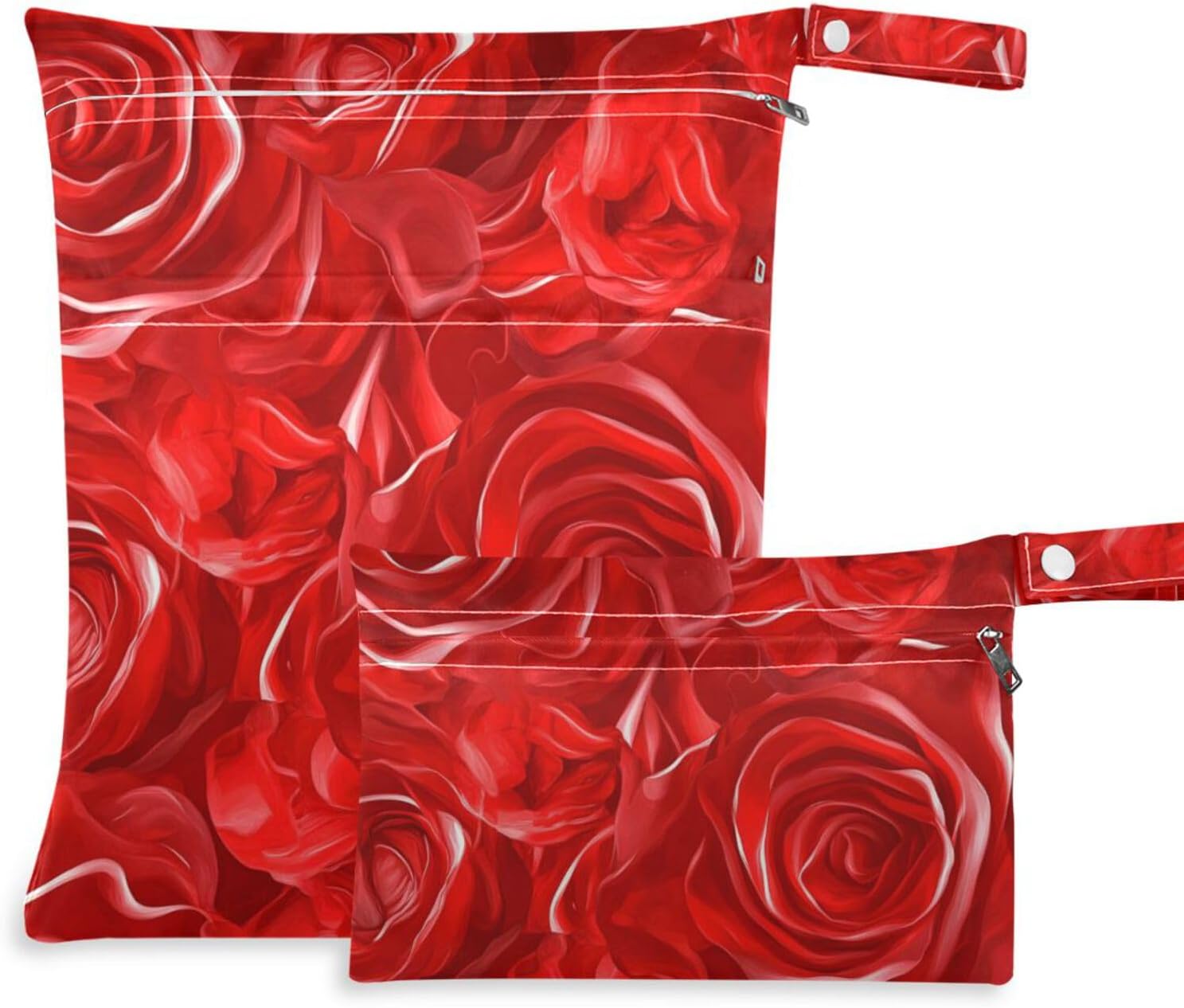 Romantic Valentine Red Roses mess-proof wet clothes bag 2 Pack diaper bag essential items with handles for travel, beach