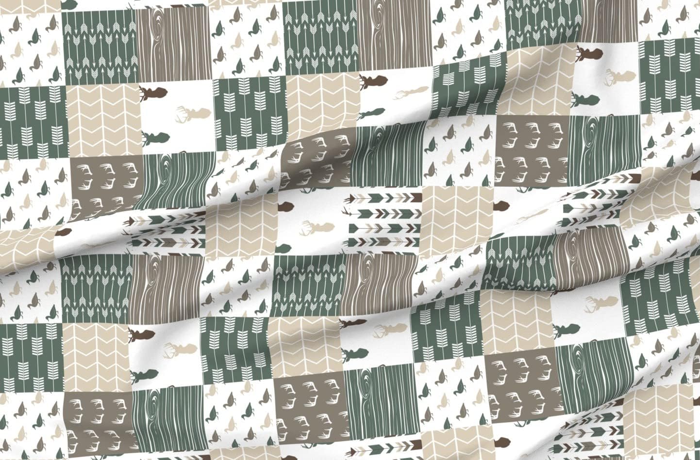 Spoonflower Fabric - Sage Brown Hunting Nursery Wholecloth Trendy Cheater Quilt Rotated Printed on Organic Cotton Sateen Fabric by The Yard - Sewing Quilting Apparel Home Decor