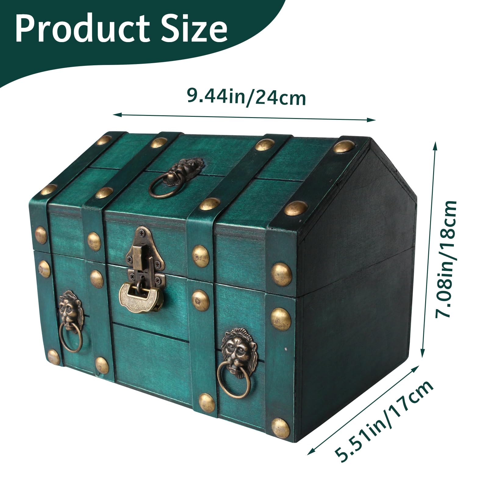 Cofre del tesoro de madera vintage, caja de almacenamiento de joyas con cerradura, almacenamiento clásico y caja decorativa, caja decorativa vintage de gran capacidad, organizador de almacenamiento de 7