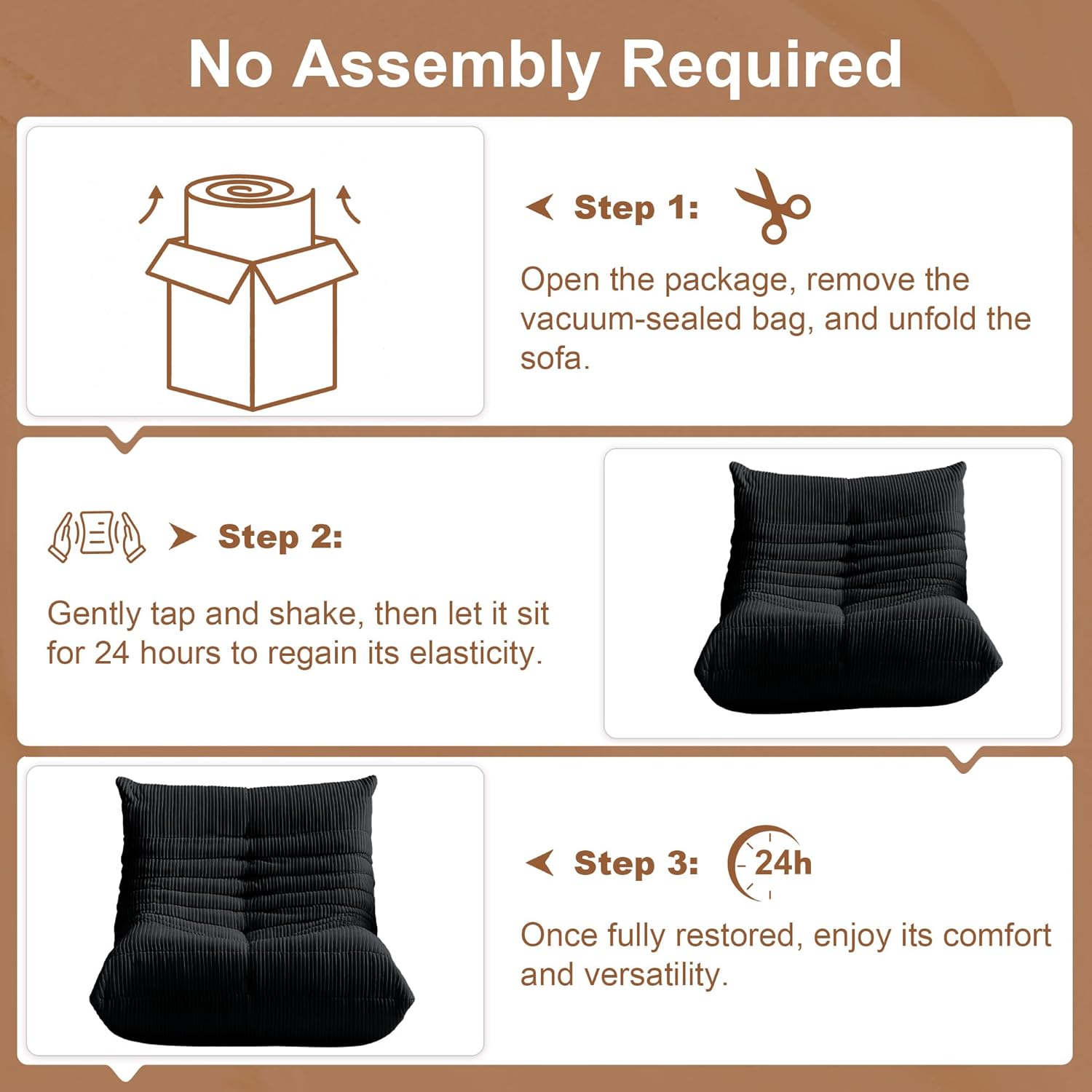 Bean Bag Chair for Adults, Giant Bean Bag Chairs with Lumbar Pillow, Oversized Corduroy Memory Foam Boneless Chair with High-Rebound, Lazy Floor Sofa for Reading Gaming Living Room Bedroom, Black