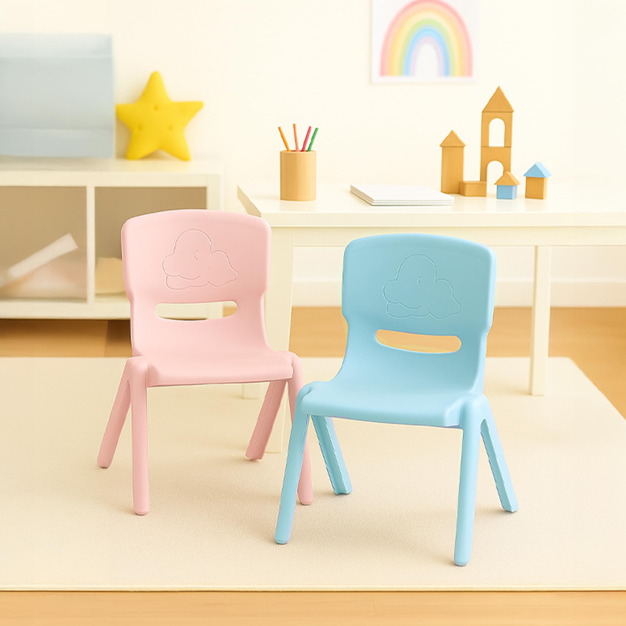 HAPPY BEAR - Plastic Kids Chair for Boys and Girls,Double Chair for Kids,Study Kids Study Chair Set,Kids Chairs for 2 3 4 5 to 10 Years, Pack of 2 (Blue, Pink)-image-33