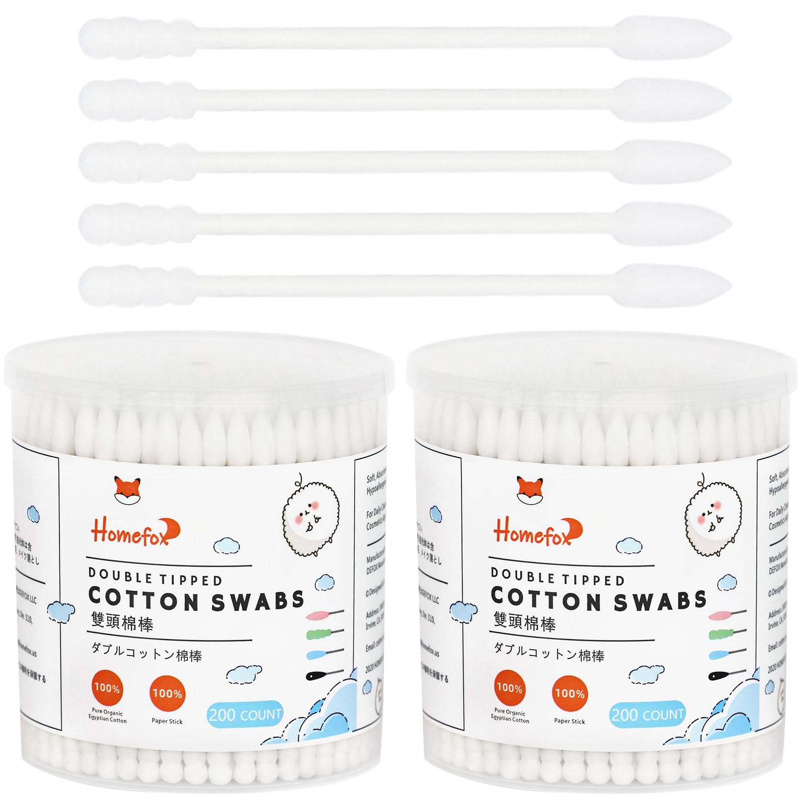 White Cotton Swabs Spiral Pointed - 400 Count Organic Cotton Buds Double Side Tightly Wrapped Precision Cotton Tips