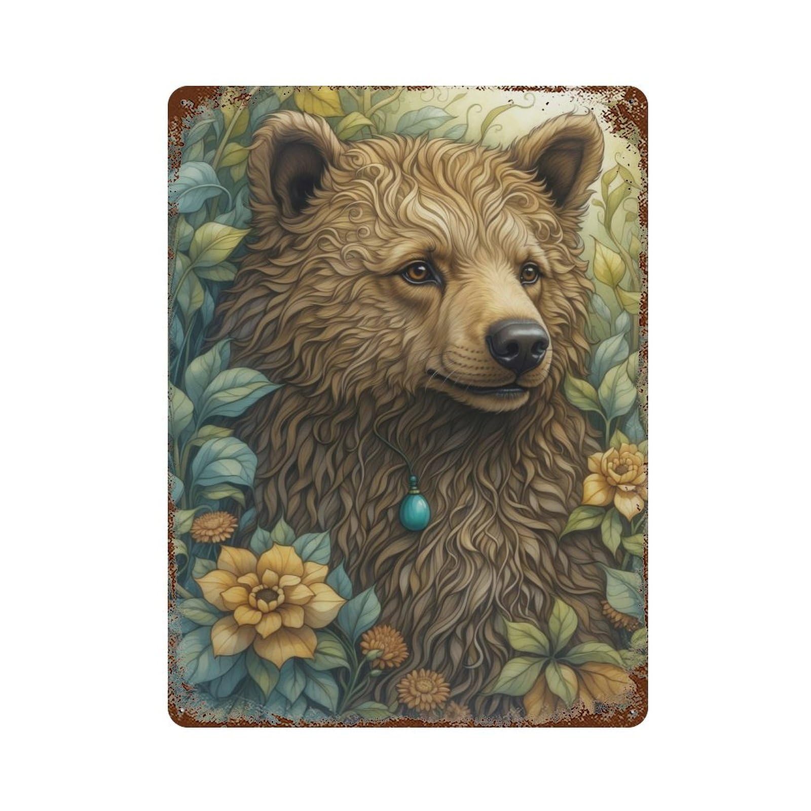 Rust Effect Whimsical Brown Bear Rusty Metal Tin Sign 15.7"x11.8", Old School Wall Decor for Basement, Hobby Room And Garage Decor