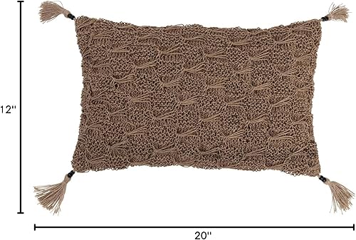 Miniatura 8 de Creative Co-Op Almohada lumbar de macramé de algodón y yute tejida a mano con borlas de yute y cuentas de madera de mango