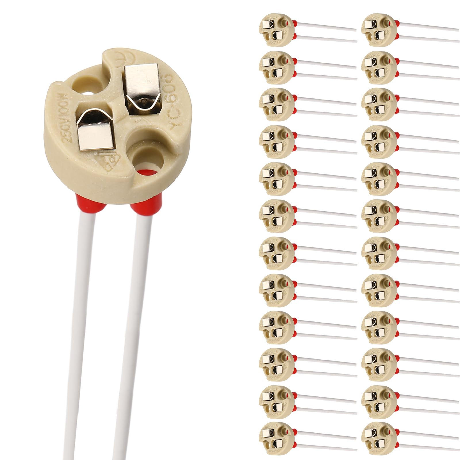VIAPUICE G4 Bi-Pin Ceramic Lamp Socket 6" Heat Resistant 25 Pcs
