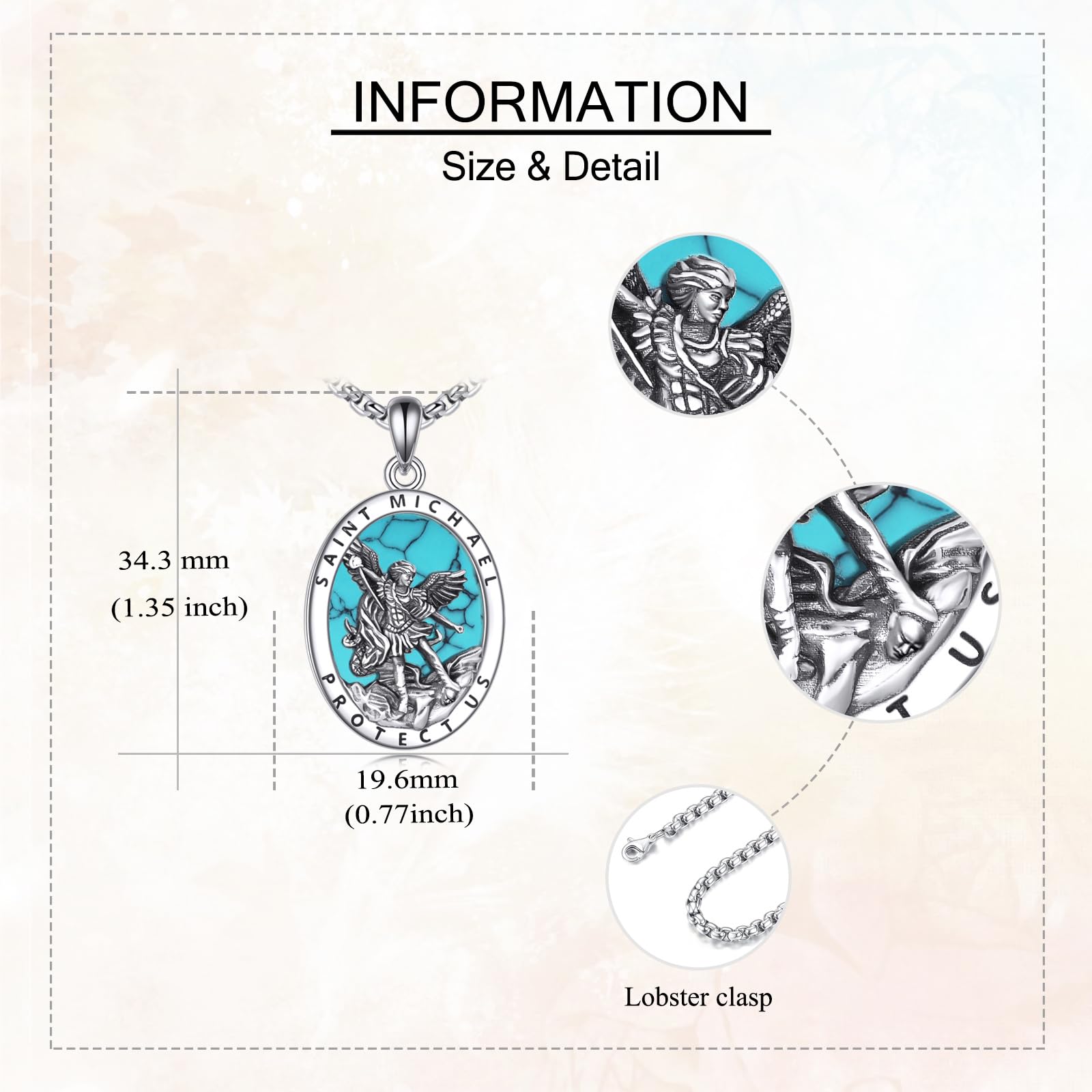 Sankt Michael Halskette 925 Sterling Silber Schutzpatron Halskette Sankt Michael Medaille Erzengel Michael Anhänger Türkis Amulett Schmuck für Männer Frauen