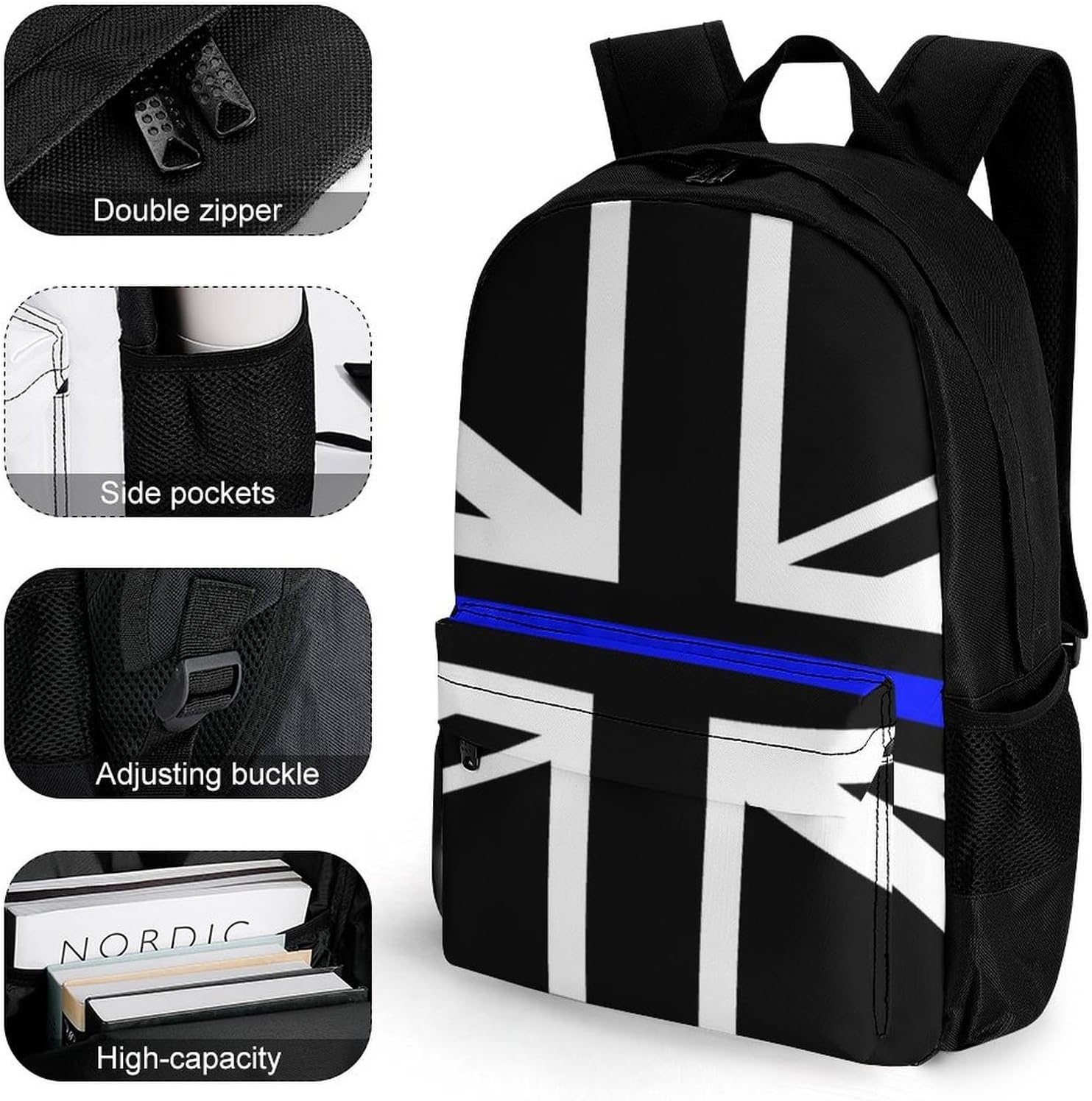 Thin Line Flag of UK Backpack Lightweight Backpacks Work Bag